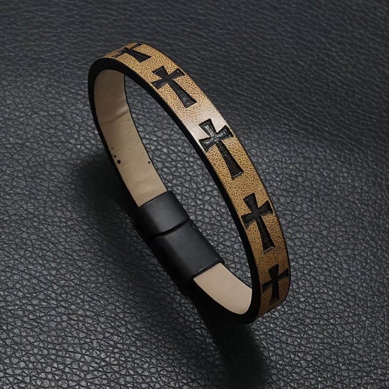Christianartworkshop Armband aus mehrfarbigem Leder im klassischen Stil mit Magnetschnalle und Kreuzmotiven - Khaki - image 6