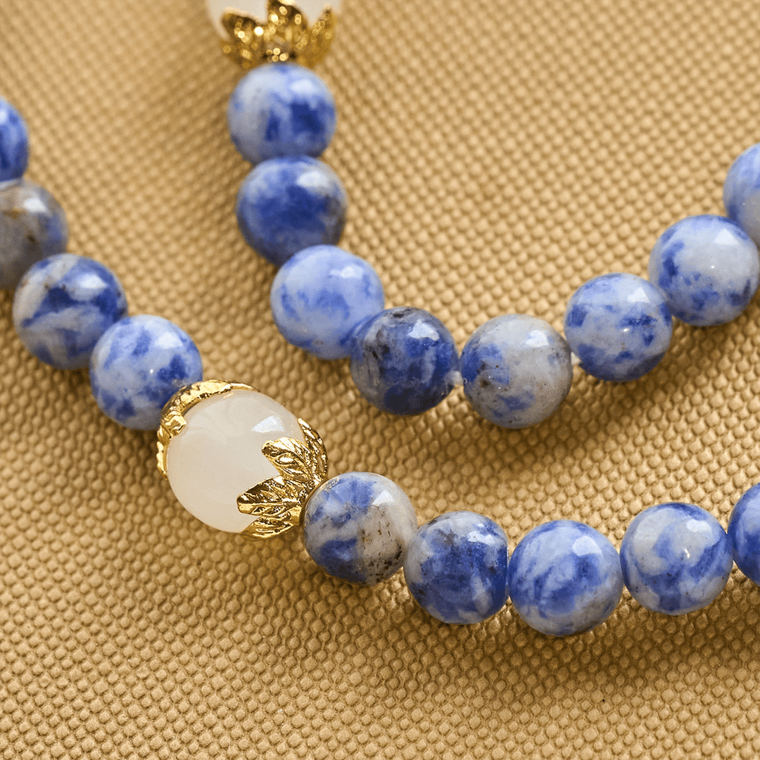 Christianartworkshop Kunsthandwerkliches elastisches 4 mm Rosenkranzarmband aus blauem Stein mit Kruzifix und Jerusalemkreuz - image 8
