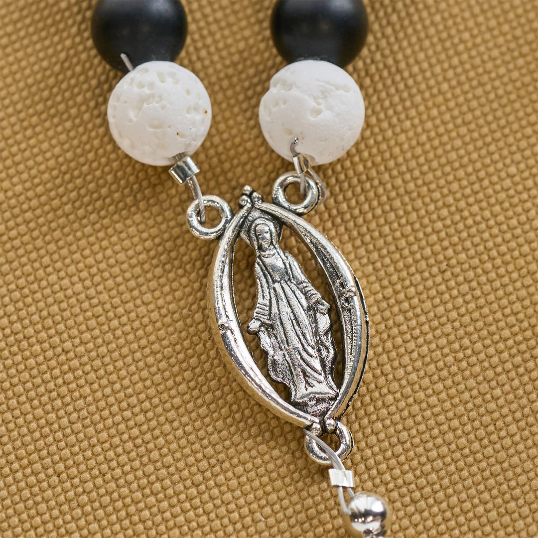 Christianartworkshop Mattschwarzer und weißer Lavastein mit Katzen- und Kuh-Chrams-Armband und Tier-Rosenkranz - image 8