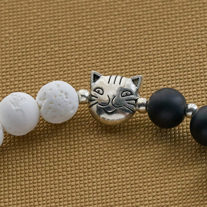 Christianartworkshop Mattschwarzer und weißer Lavastein mit Katzen- und Kuh-Chrams-Armband und Tier-Rosenkranz - image 15