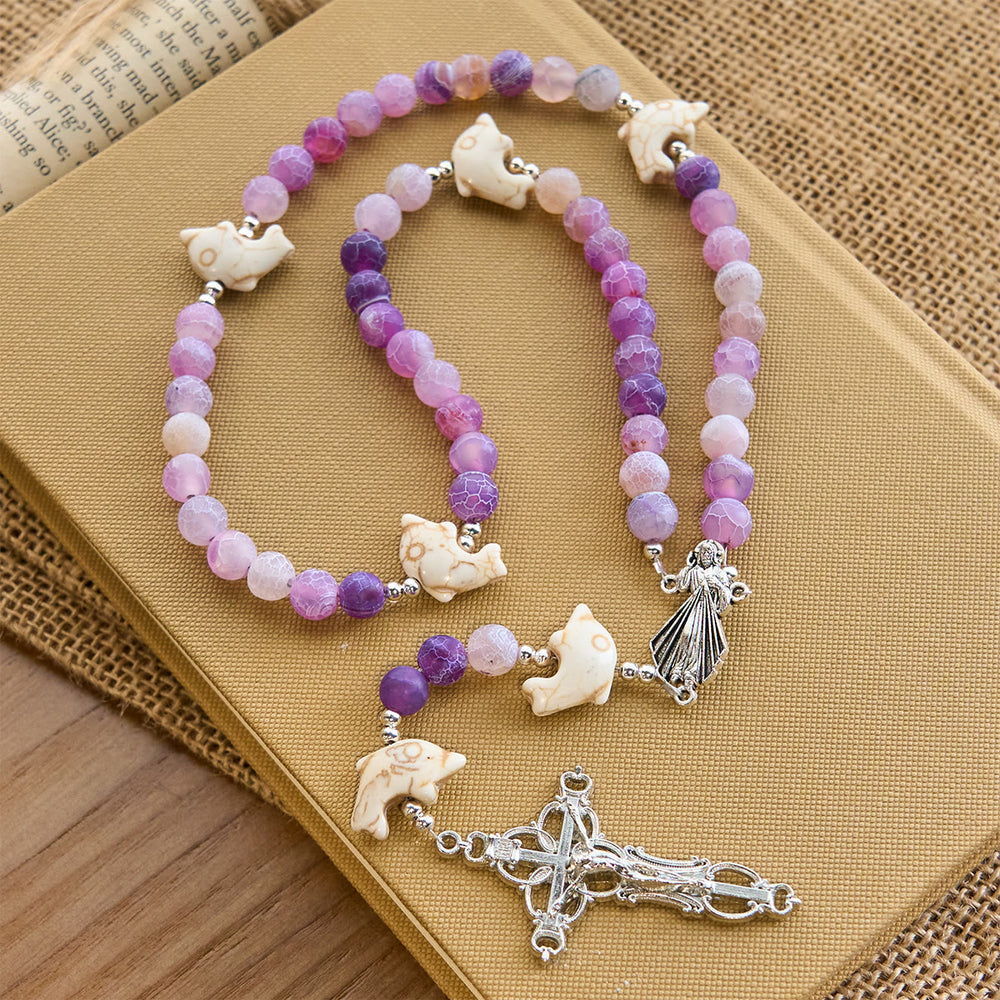 Christianartworkshop Ocean of Faith Lila verwitterter Achat und Delfin-Anhänger Tier-Rosenkranz - image 2