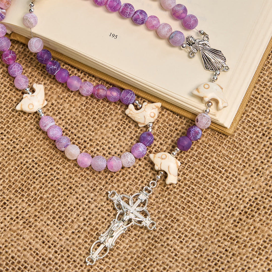 Christianartworkshop Ocean of Faith Lila verwitterter Achat und Delfin-Anhänger Tier-Rosenkranz - image 3