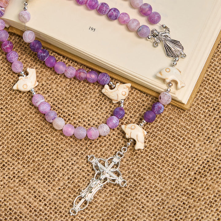 Christianartworkshop Ocean of Faith Lila verwitterter Achat und Delfin-Anhänger Tier-Rosenkranz - image 3
