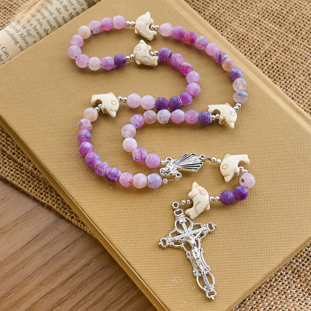 Christianartworkshop Ocean of Faith Lila verwitterter Achat und Delfin-Anhänger Tier-Rosenkranz - Delfin-Rosenkranz - image 1