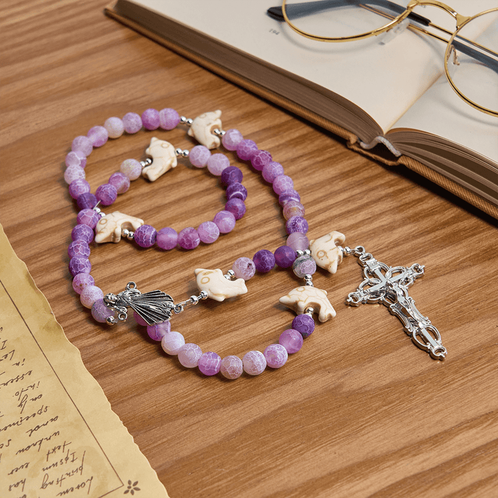 Christianartworkshop Ocean of Faith Lila verwitterter Achat und Delfin-Anhänger Tier-Rosenkranz - image 4