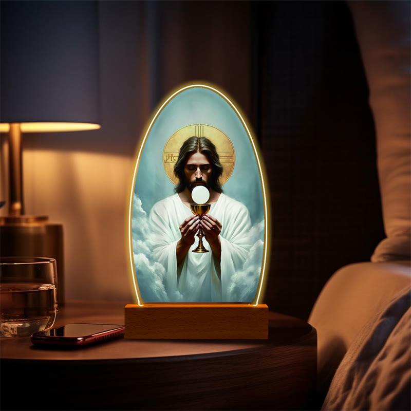Christianartworkshop Jesus Modern Devotion Buntes leuchtendes Nachtlicht: Ovale Silhouette und künstlerische Farbtöne - E - image 9