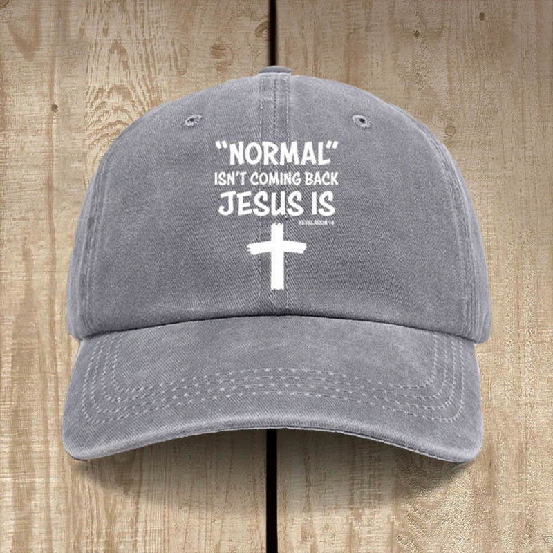 Christianartworkshop „Jesus Is Coming Back“ Unisex-Mütze aus gewaschener Baumwolle im Used-Look - Grau - image 7