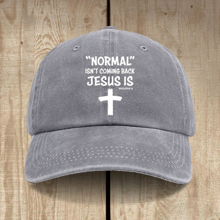 Christianartworkshop „Jesus Is Coming Back“ Unisex-Mütze aus gewaschener Baumwolle im Used-Look - Grau - image 7