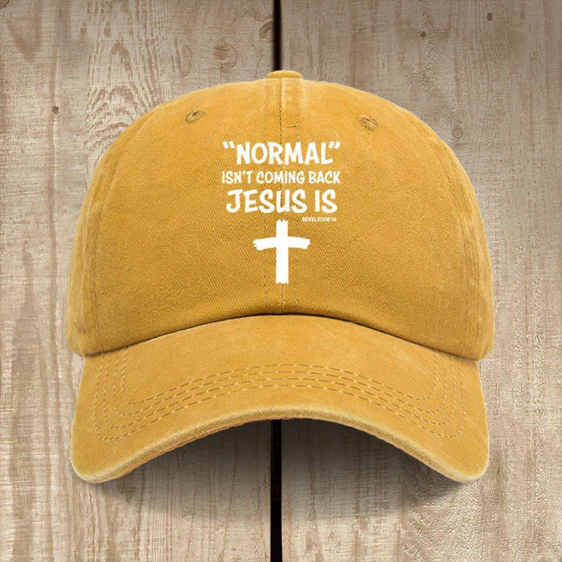 Christianartworkshop „Jesus Is Coming Back“ Unisex-Mütze aus gewaschener Baumwolle im Used-Look - Gelb - image 14