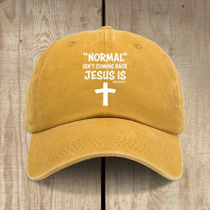 Christianartworkshop „Jesus Is Coming Back“ Unisex-Mütze aus gewaschener Baumwolle im Used-Look - Gelb - image 14
