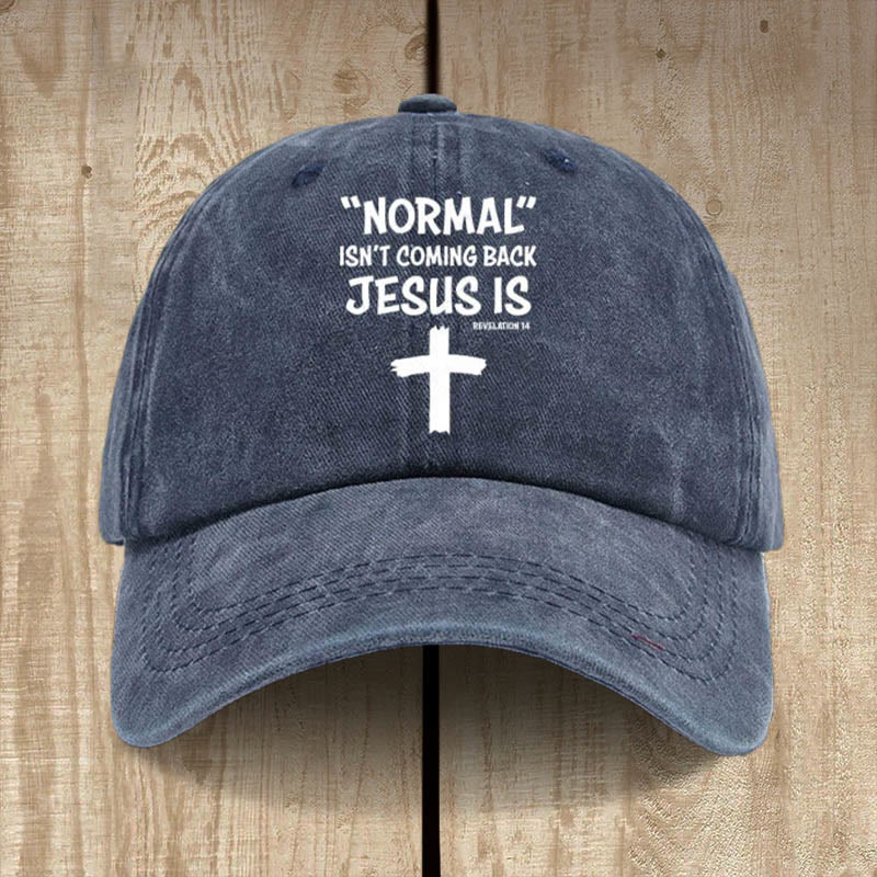 Christianartworkshop „Jesus Is Coming Back“ Unisex-Mütze aus gewaschener Baumwolle im Used-Look - Marineblau - image 4