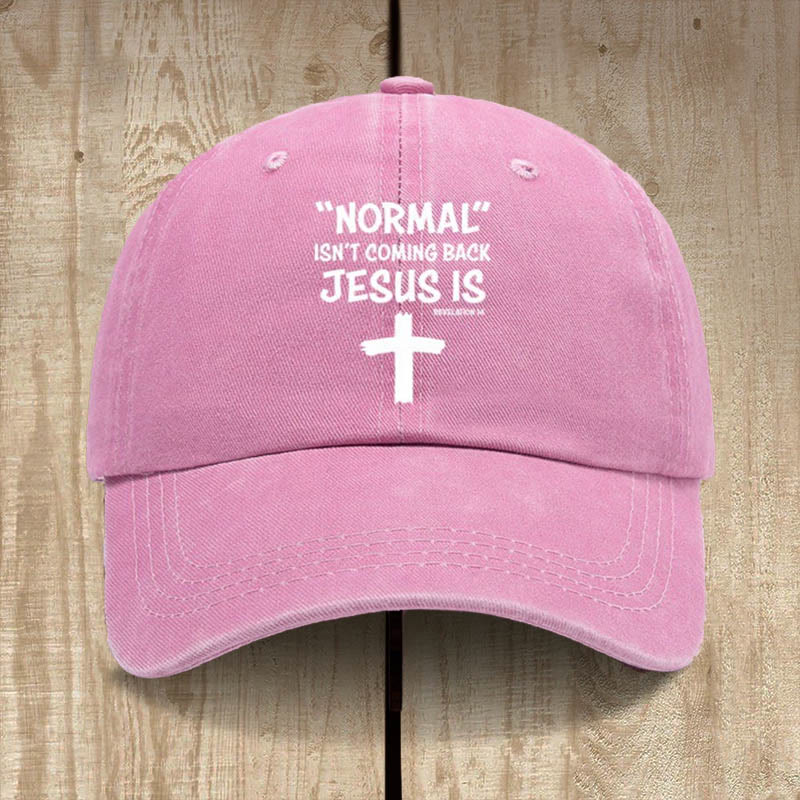 Christianartworkshop „Jesus Is Coming Back“ Unisex-Mütze aus gewaschener Baumwolle im Used-Look - Rosa - image 9