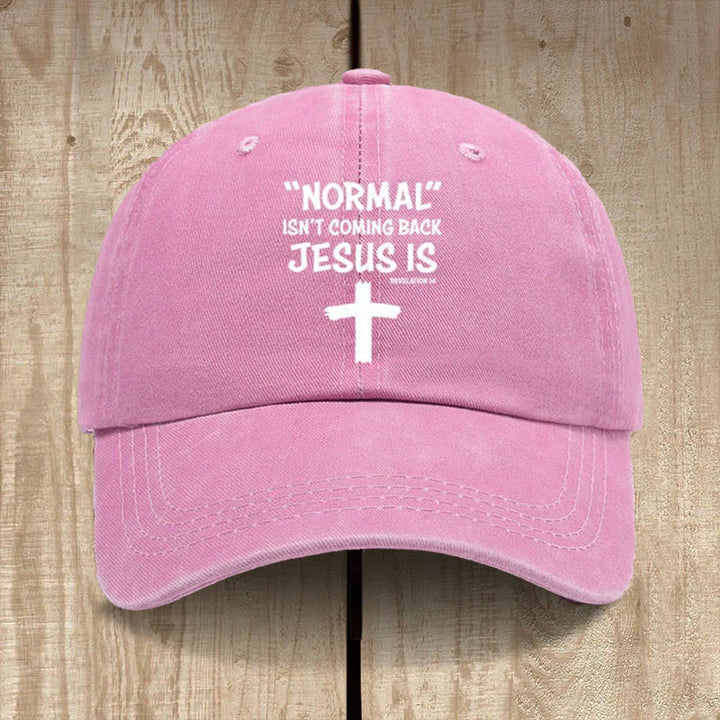 Christianartworkshop „Jesus Is Coming Back“ Unisex-Mütze aus gewaschener Baumwolle im Used-Look - Rosa - image 9