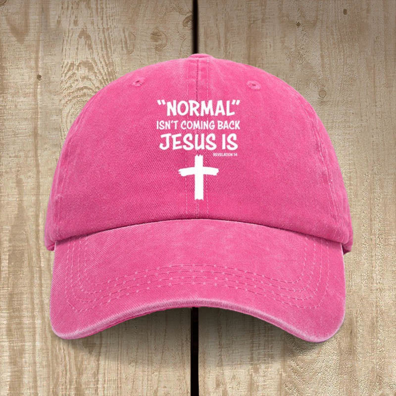 Christianartworkshop „Jesus Is Coming Back“ Unisex-Mütze aus gewaschener Baumwolle im Used-Look - Rose - image 12