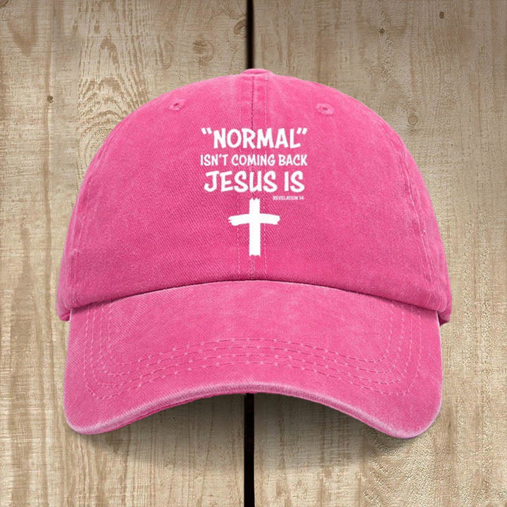 Christianartworkshop „Jesus Is Coming Back“ Unisex-Mütze aus gewaschener Baumwolle im Used-Look - Rose - image 12