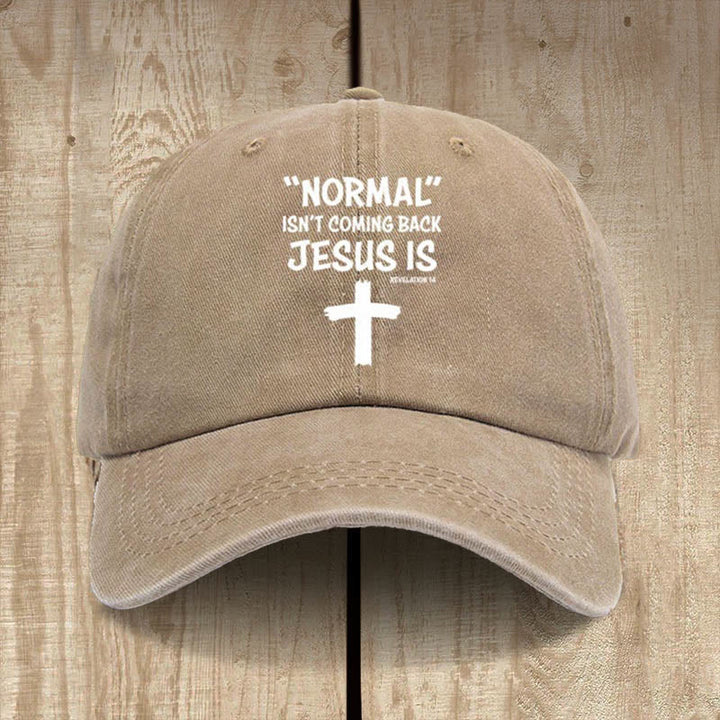 Christianartworkshop „Jesus Is Coming Back“ Unisex-Mütze aus gewaschener Baumwolle im Used-Look - Khaki - image 5