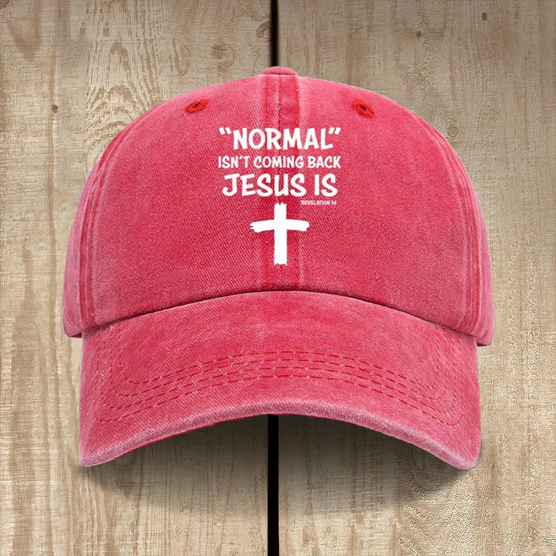 Christianartworkshop „Jesus Is Coming Back“ Unisex-Mütze aus gewaschener Baumwolle im Used-Look - Rot - image 15