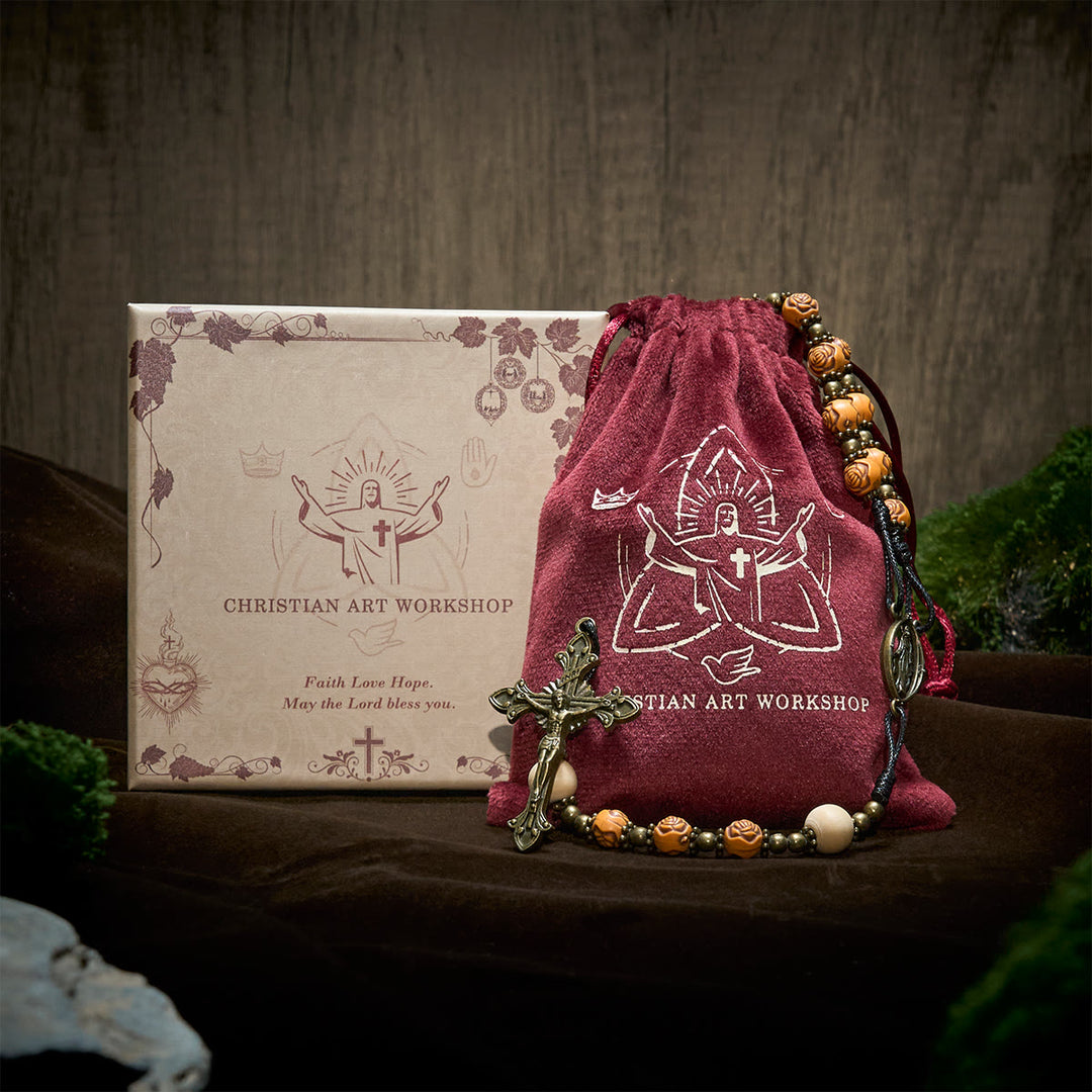 Christianartworkshop Exquisite Rosenperlen mit Bronze-Kruzifix und Wundertätiger Medaille Rosenkranz - image 3