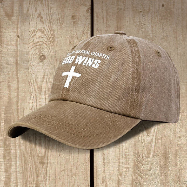 Christianartworkshop Unisex-Mütze aus gewaschener Baumwolle mit Aufschrift „God Wins“ - Khaki - image 7
