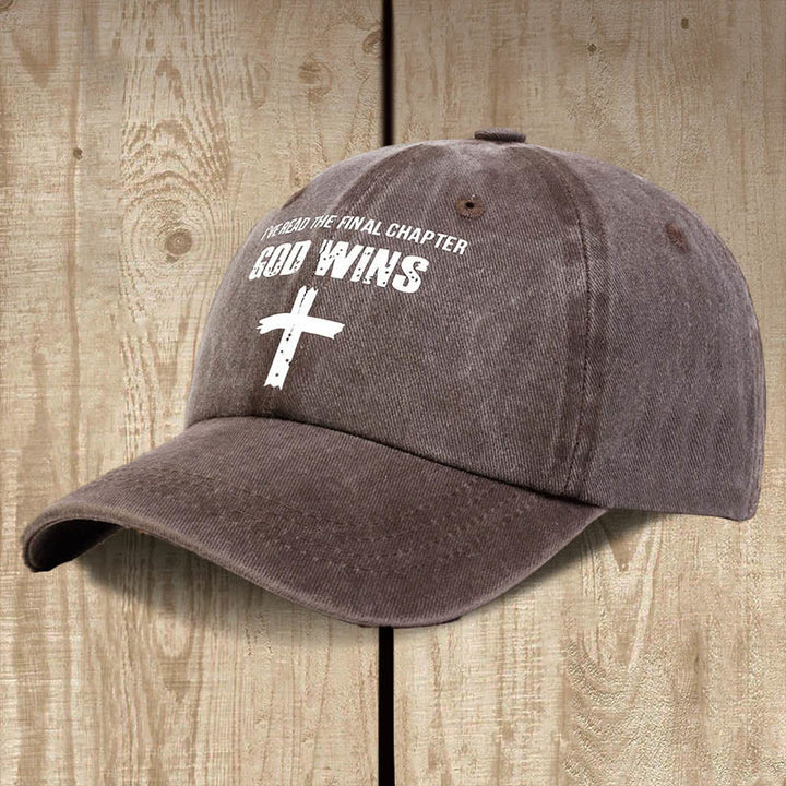 Christianartworkshop Unisex-Mütze aus gewaschener Baumwolle mit Aufschrift „God Wins“ - Braun - image 4