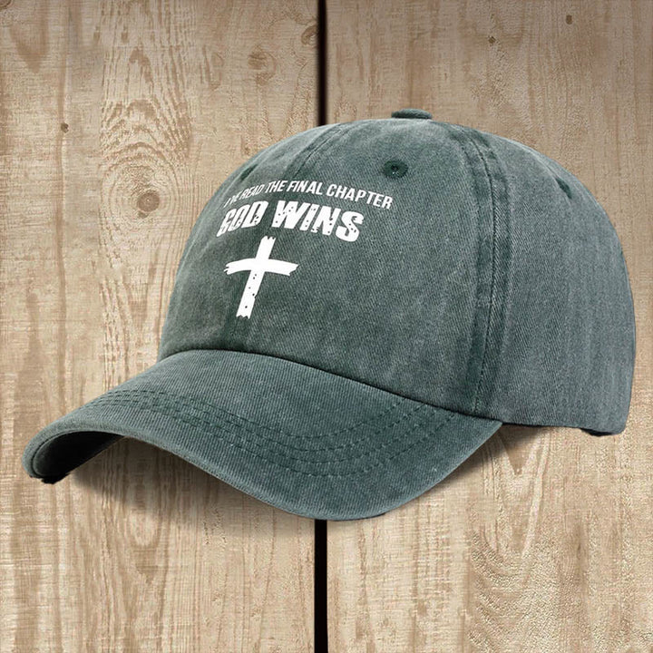 Christianartworkshop Unisex-Mütze aus gewaschener Baumwolle mit Aufschrift „God Wins“ - Grün - image 5