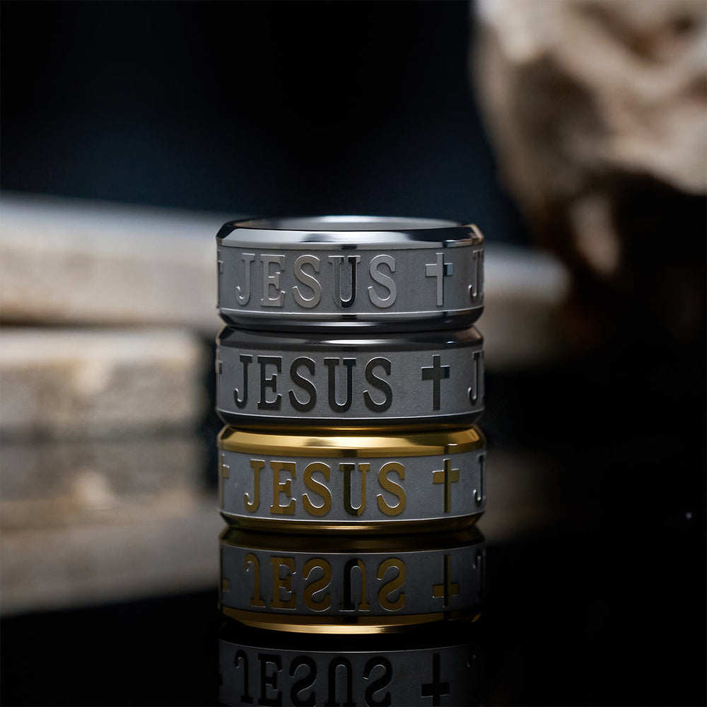 Christianartworkshop Titanstahlring mit Lasergravur „JESUS“ - image 2