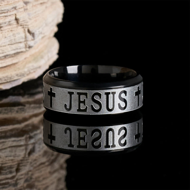 Christianartworkshop Titanstahlring mit Lasergravur „JESUS“ - image 10