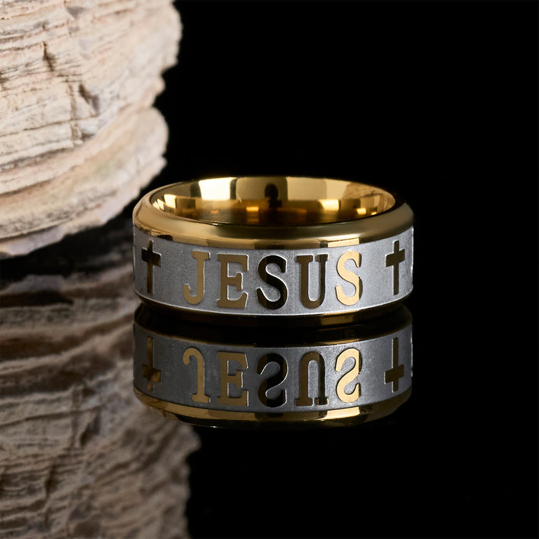 Christianartworkshop Titanstahlring mit Lasergravur „JESUS“ - image 8