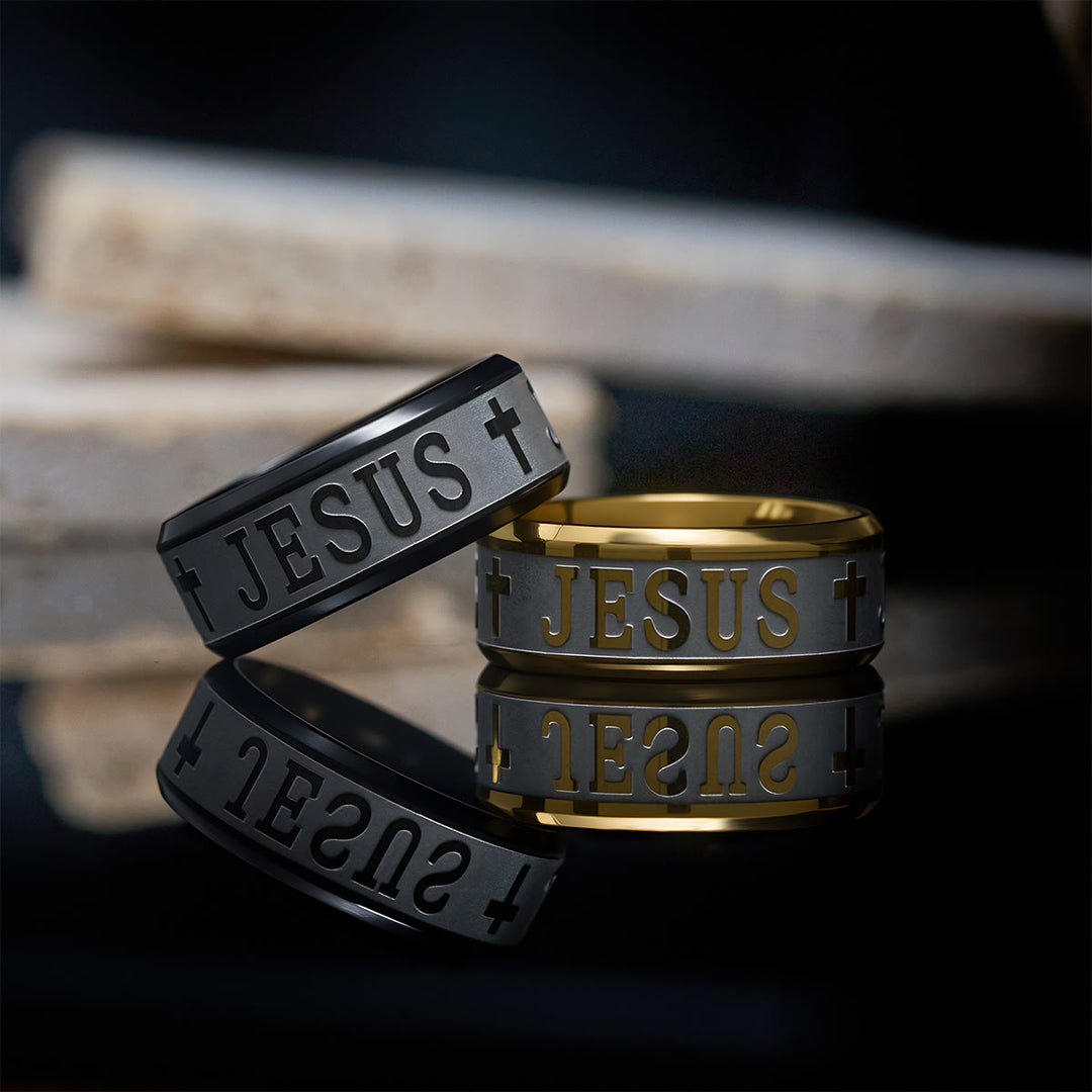 Christianartworkshop Titanstahlring mit Lasergravur „JESUS“ - image 7