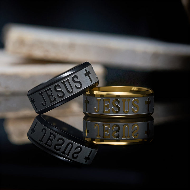 Christianartworkshop Titanstahlring mit Lasergravur „JESUS“ - image 7