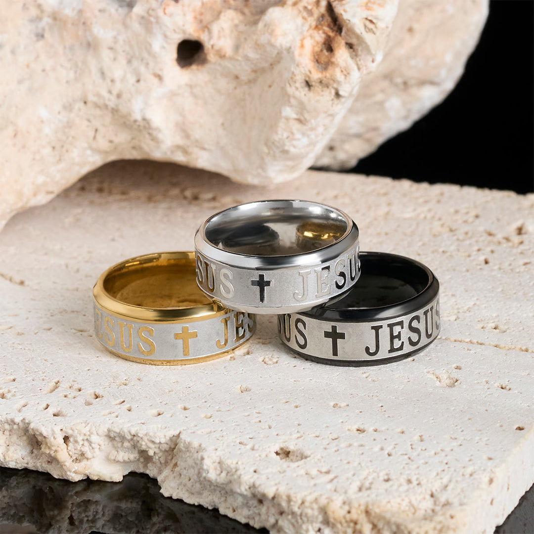 Christianartworkshop Titanstahlring mit Lasergravur „JESUS“ - image 5