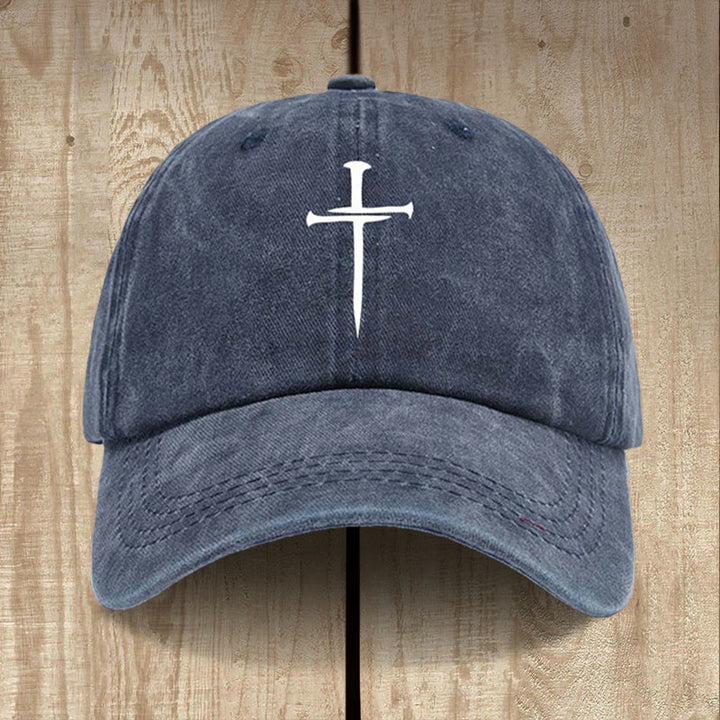 Christianartworkshop Minimalistischer Drei-Nägel-Kreuzhut: Einfachheit trifft Erlösung - Marineblau - image 2