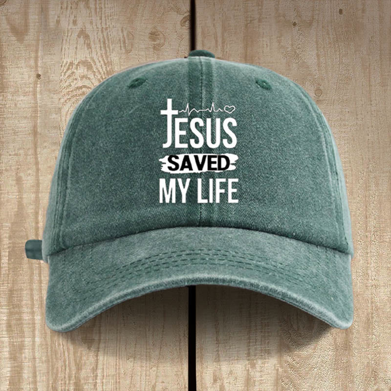 Christianartworkshop Vintage Jesus Saved My Life Unisex Distressed Washed Cotton Hat - Graugrün - image 0