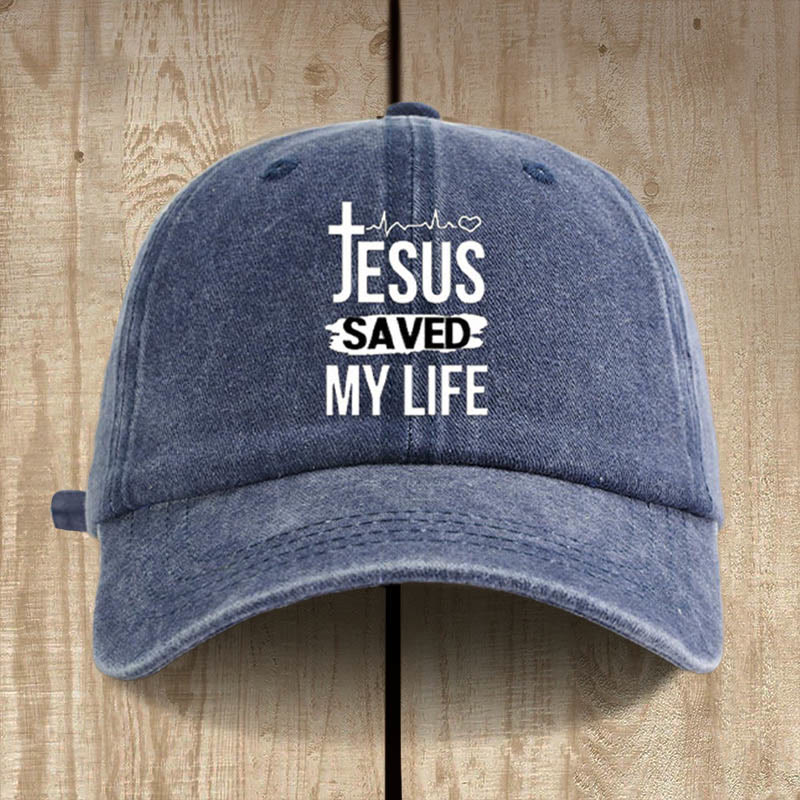 Christianartworkshop Vintage Jesus Saved My Life Unisex Distressed Washed Cotton Hat - Marineblau - image 1