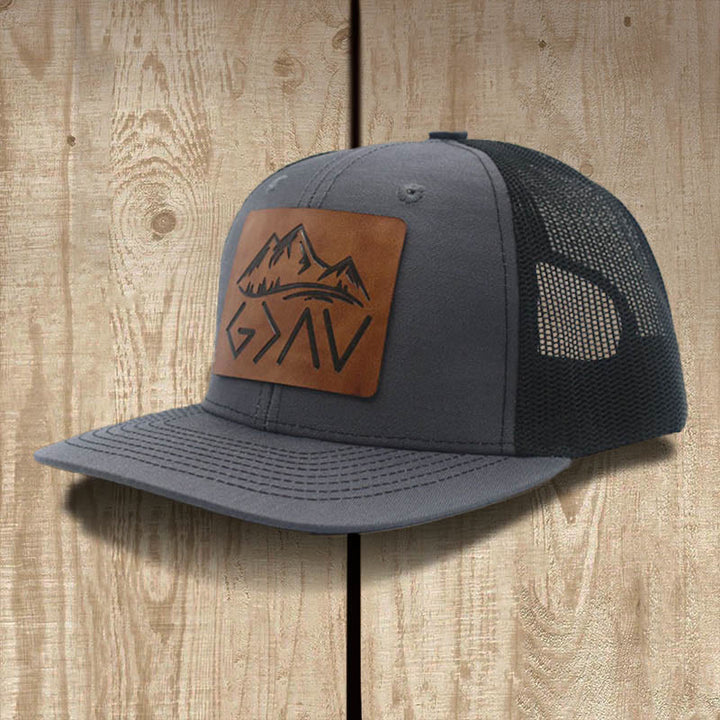 Christianartworkshop Baseballkappe mit Aufschrift „Gott ist größer als die Höhen und Tiefen“ - Dunkelgrau / Schwarzes Mesh - image 3