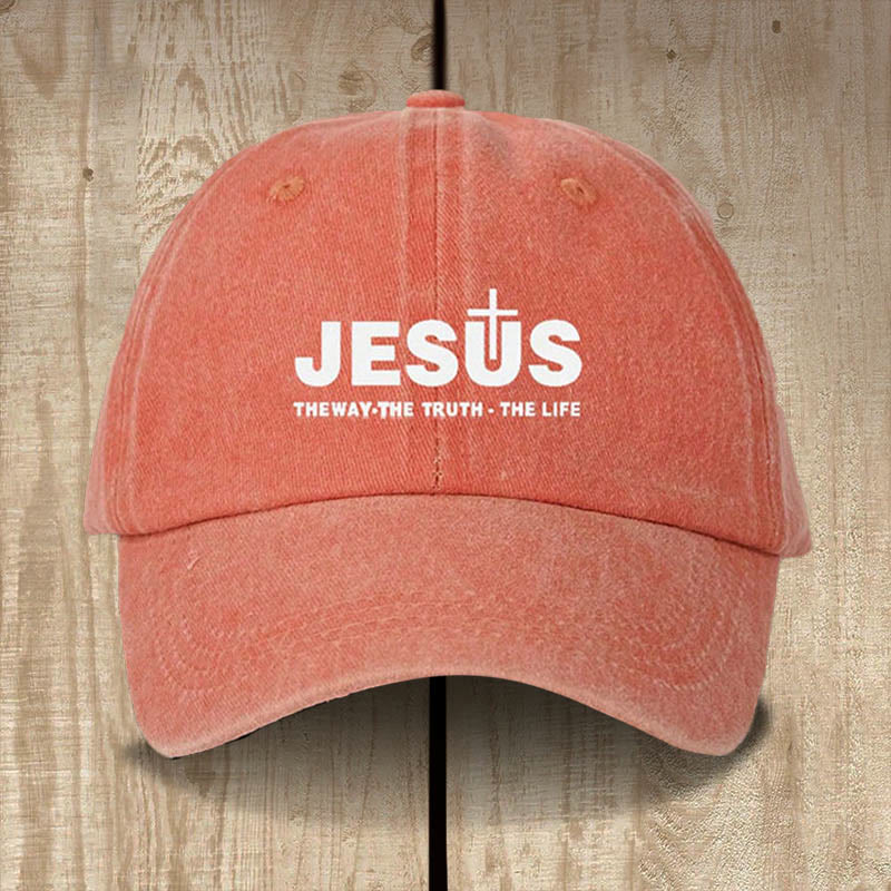 Christianartworkshop Minimalistische Baseballkappe mit Jesus-Statement „Der Weg, die Wahrheit, das Leben“ - Orange Rot - image 5