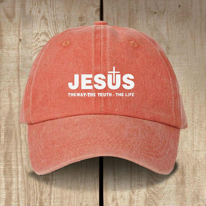 Christianartworkshop Minimalistische Baseballkappe mit Jesus-Statement „Der Weg, die Wahrheit, das Leben“ - Orange Rot - image 5