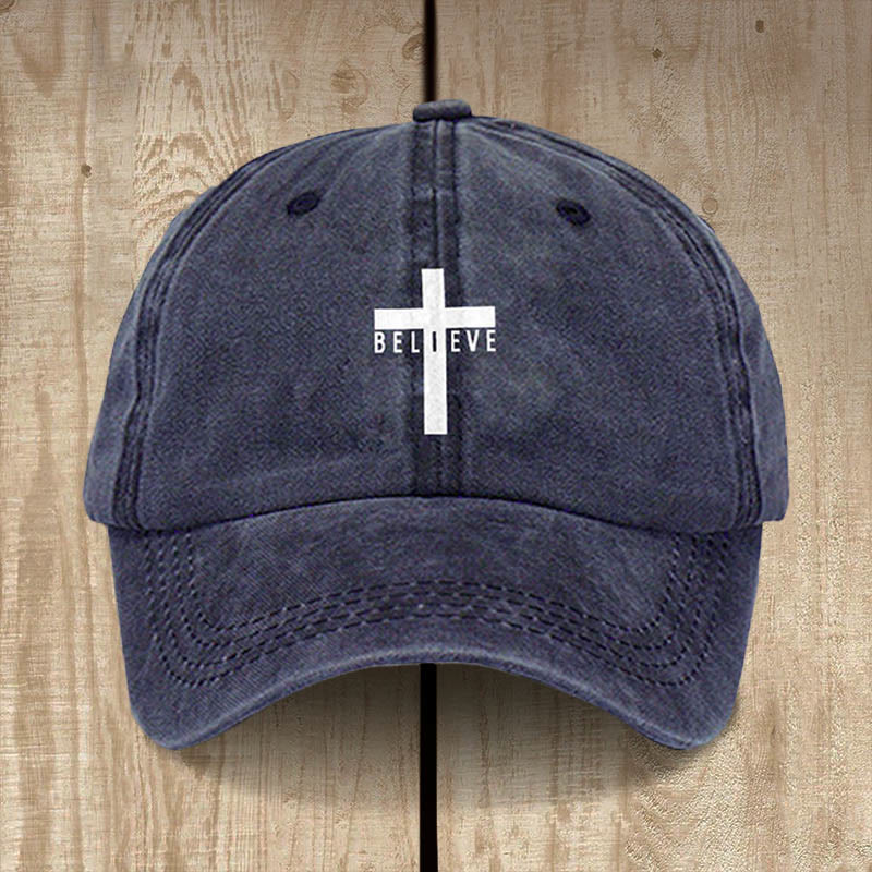 Minimalistische Baseballkappe mit Kreuz und dem Glauben an Christus – Christliche Kunstwerkstatt – für den Alltag - Marineblau - image 1
