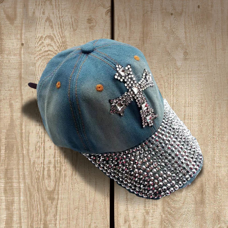 Christianartworkshop Faith Sparkles Crystal Cross Baseballkappe für Glamour-Gläubige - Dunkles Denimblau - image 0