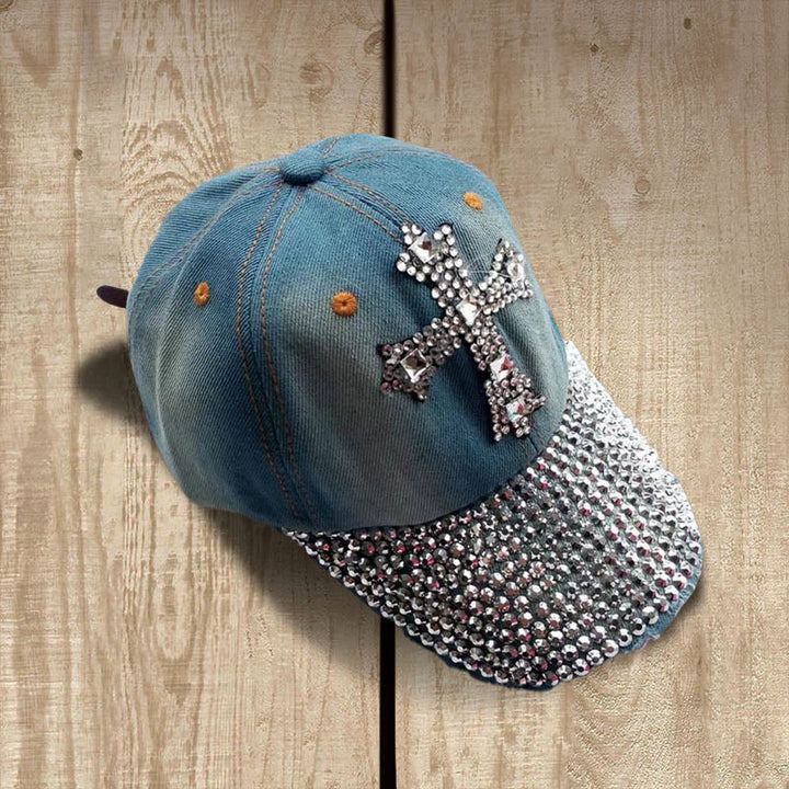 Christianartworkshop Faith Sparkles Crystal Cross Baseballkappe für Glamour-Gläubige - Dunkles Denimblau - image 0