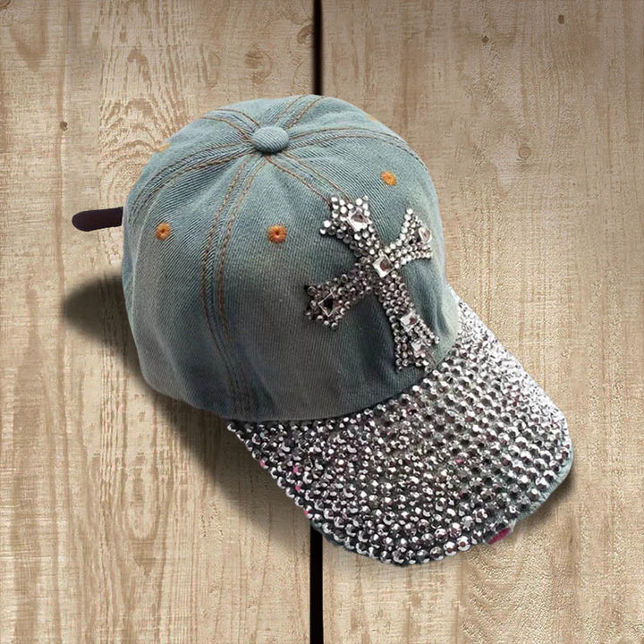 Christianartworkshop Faith Sparkles Crystal Cross Baseballkappe für Glamour-Gläubige - Helles Denimblau - image 1