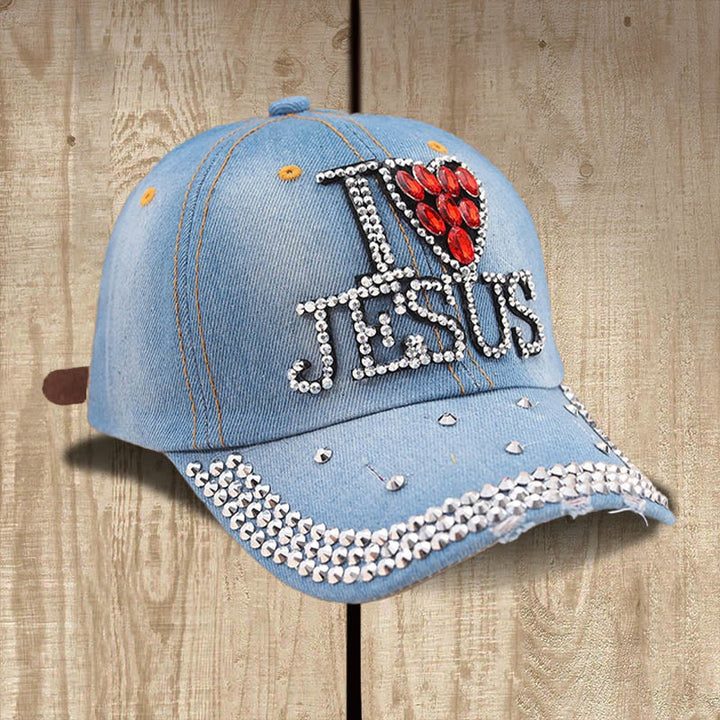 Christianartworkshop Baseballkappe „I Love Jesus“ für hingebungsvolle Herzen: Strahlen Sie Liebe zu Christus aus - Helles Denimblau - image 0
