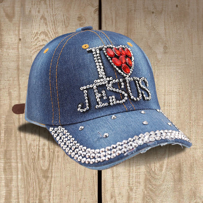 Christianartworkshop Baseballkappe „I Love Jesus“ für hingebungsvolle Herzen: Strahlen Sie Liebe zu Christus aus - Dunkles Denimblau - image 3