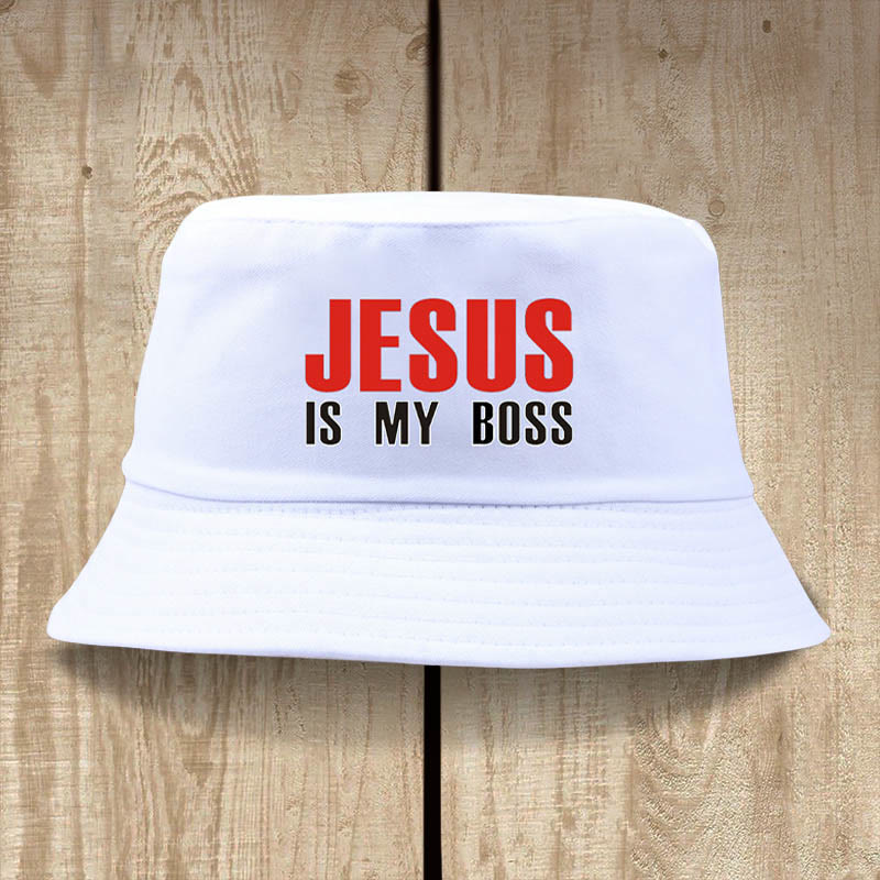 Christianartworkshop Jesus Is My Boss Bucket Cap: Gehen Sie im Glauben mit kühnem Selbstvertrauen - Weiß - image 3