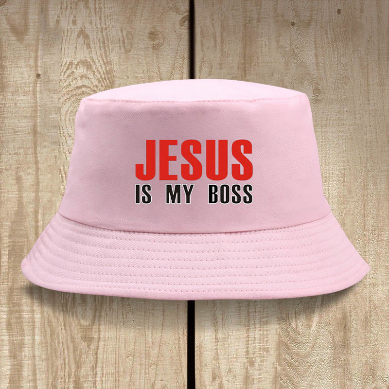 Christianartworkshop Jesus Is My Boss Bucket Cap: Gehen Sie im Glauben mit kühnem Selbstvertrauen - Rosa - image 5