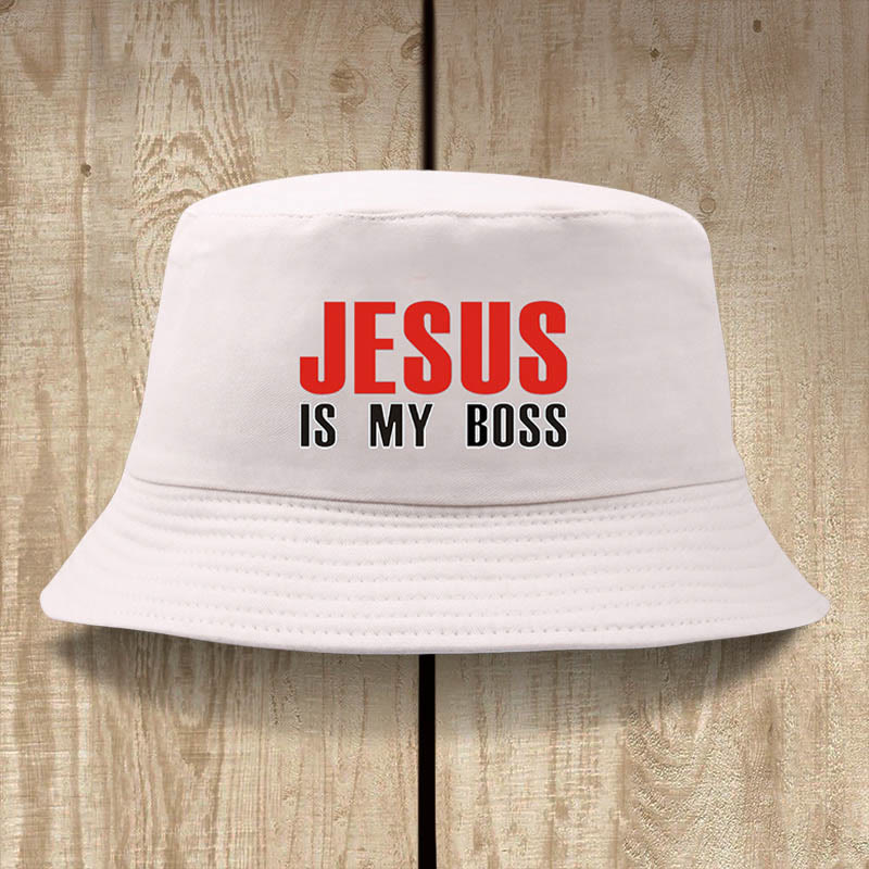 Christianartworkshop Jesus Is My Boss Bucket Cap: Gehen Sie im Glauben mit kühnem Selbstvertrauen - Beige - image 3
