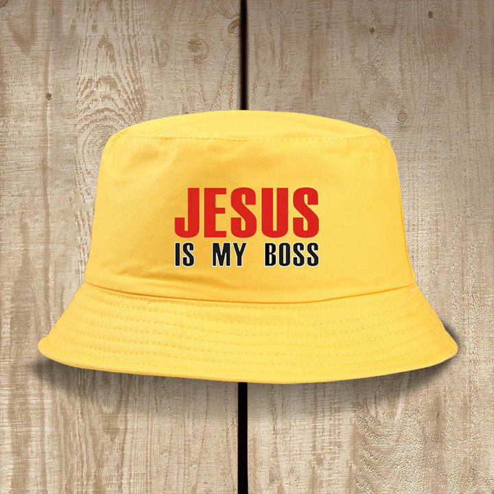 Christianartworkshop Jesus Is My Boss Bucket Cap: Gehen Sie im Glauben mit kühnem Selbstvertrauen - Gelb - image 11