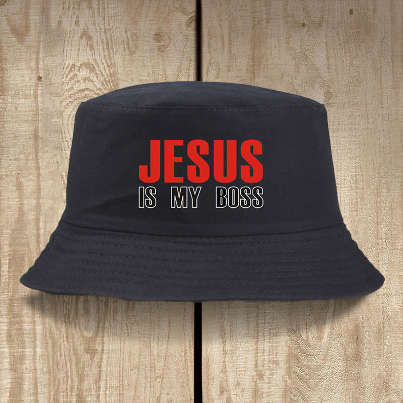 Christianartworkshop Jesus Is My Boss Bucket Cap: Gehen Sie im Glauben mit kühnem Selbstvertrauen - Schwarz - image 9