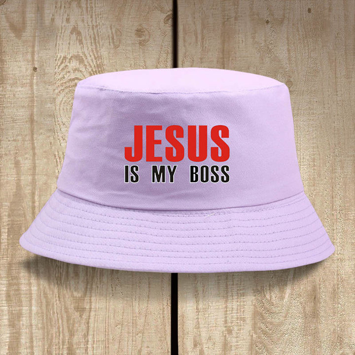 Christianartworkshop Jesus Is My Boss Bucket Cap: Gehen Sie im Glauben mit kühnem Selbstvertrauen - Hellviolett - image 8