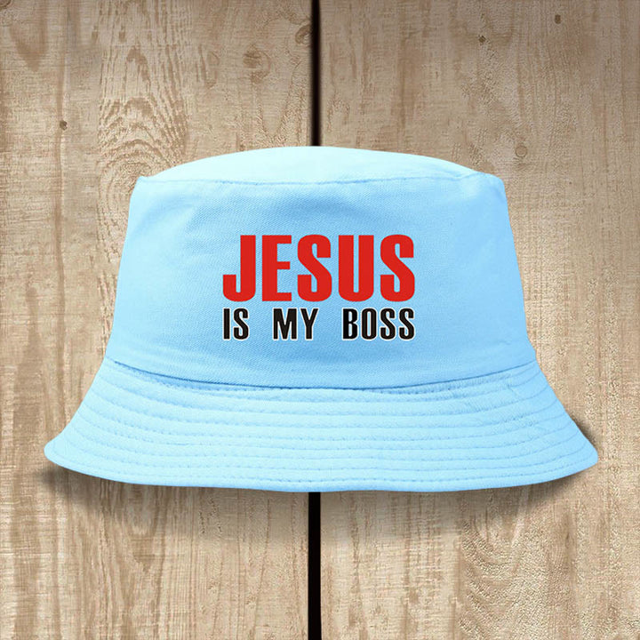Christianartworkshop Jesus Is My Boss Bucket Cap: Gehen Sie im Glauben mit kühnem Selbstvertrauen - Himmelblau - image 6